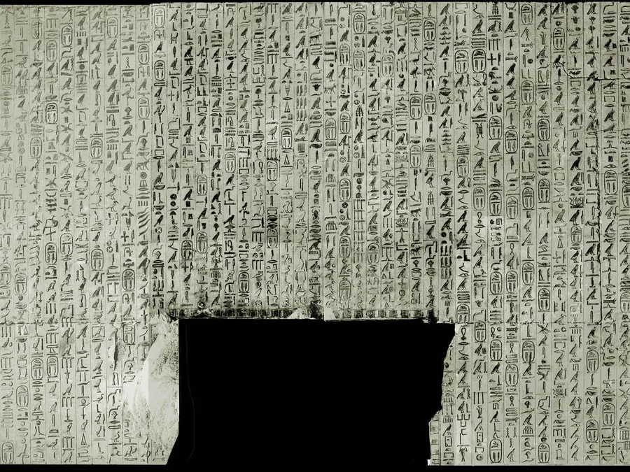 Hieroglyphic Pyramid Texts inscription plate for utterances in the 302 to 312 range.