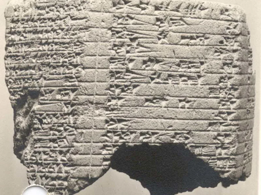 Clay cuneiform prism inscription of Esarhaddon from the Babylon region.