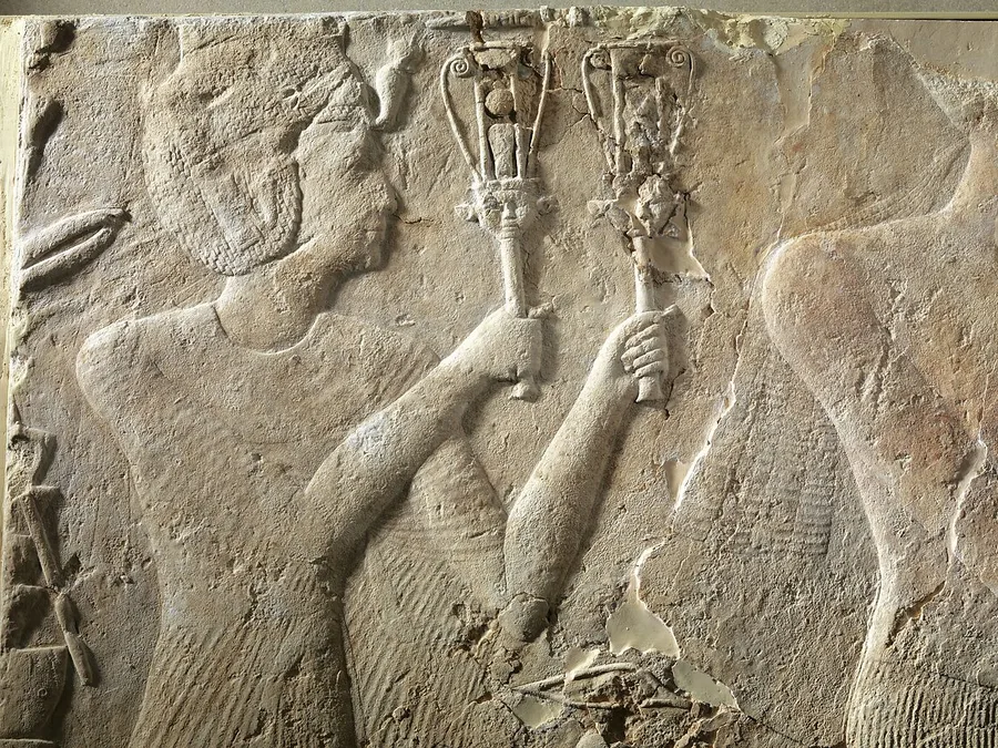 South wall limestone relief from the chapel of Ramesses I showing the royal family making offerings before Osiris.