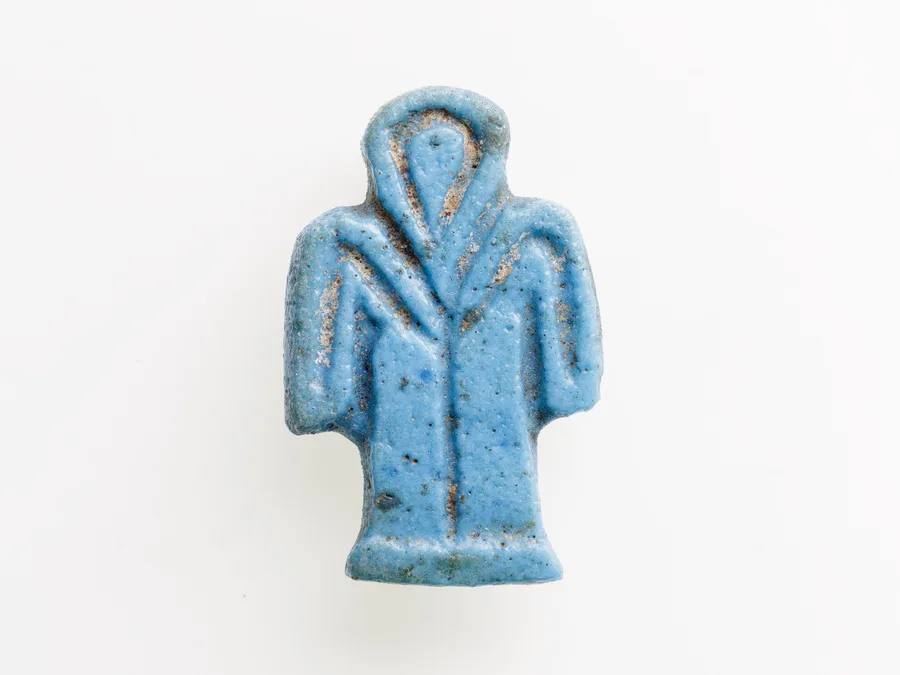 Blue Egyptian faience Tit amulet.