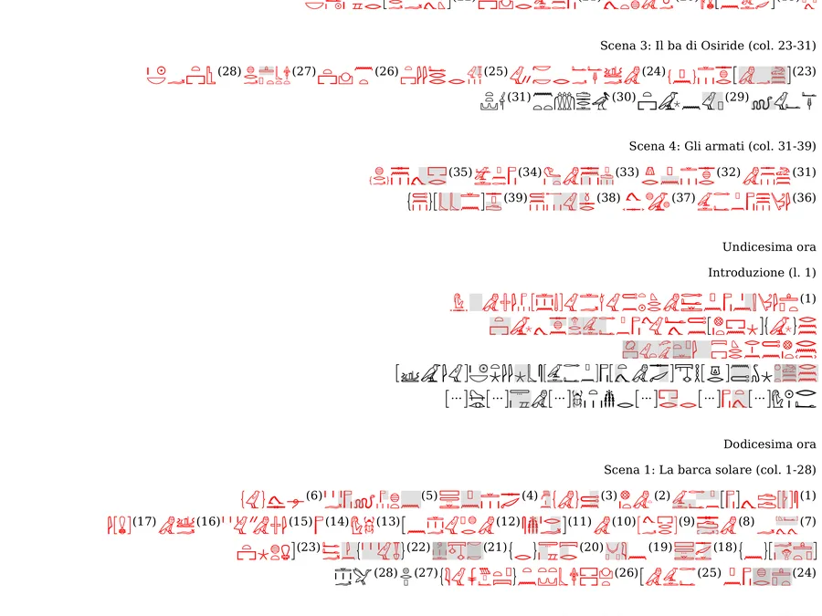 Black and white hieroglyphic rendering of Padief's Amduat papyrus.