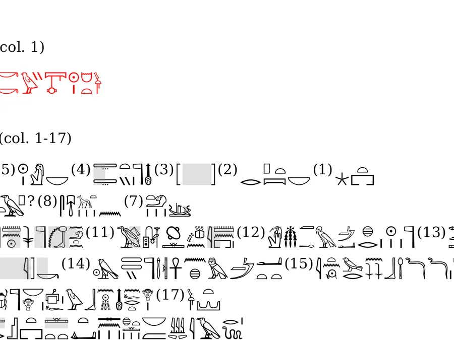 Black and white hieroglyphic rendering of the funerary papyrus of Djehutymes.