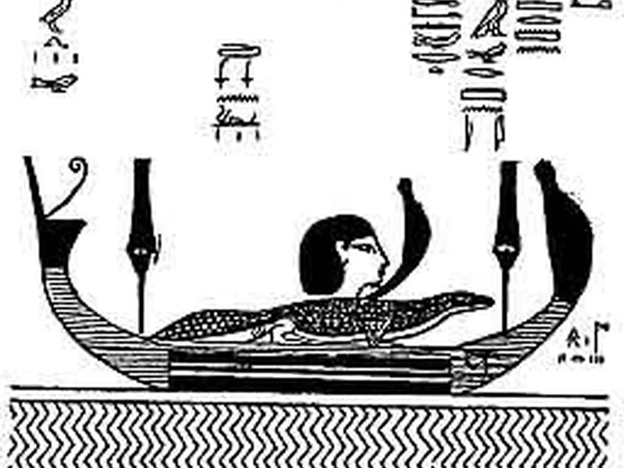 Book Am-Tuat source plate 02501 with Egyptian underworld imagery and hieroglyphic text.