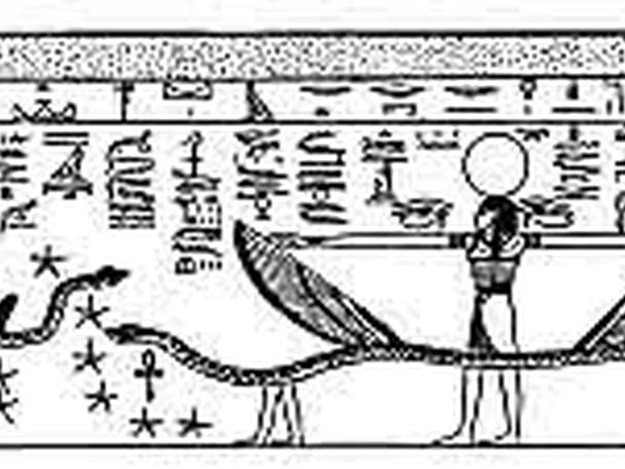 Book Am-Tuat source plate 24200 with Egyptian underworld imagery and hieroglyphic text.