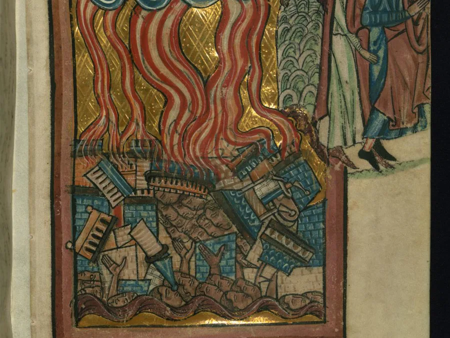 Medieval illumination of Lot and his family fleeing Sodom.