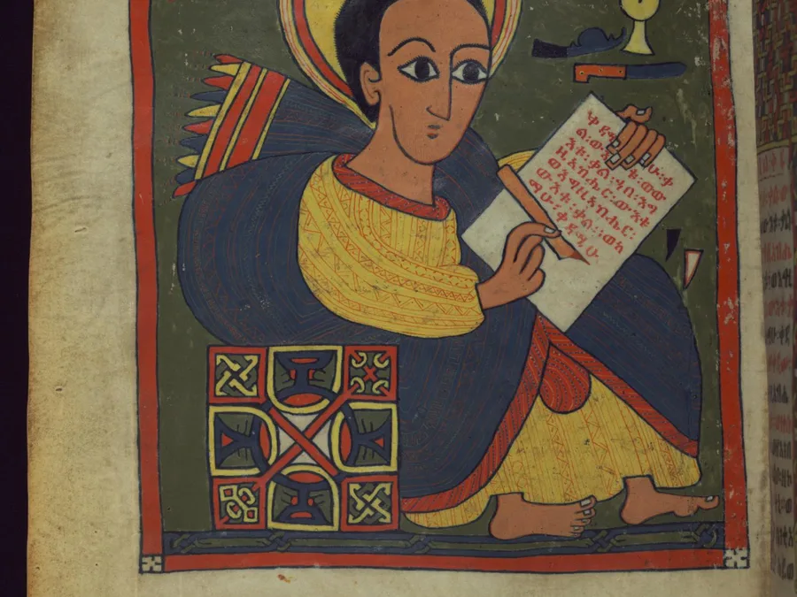 Ethiopian Gospel leaf with a portrait of John the Evangelist.